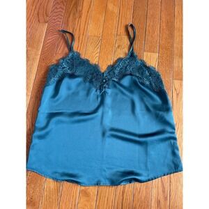 Abercrombie & Fitch Shirt Womens Medium Teal Satin Lace Trim Camisole Sleeveless